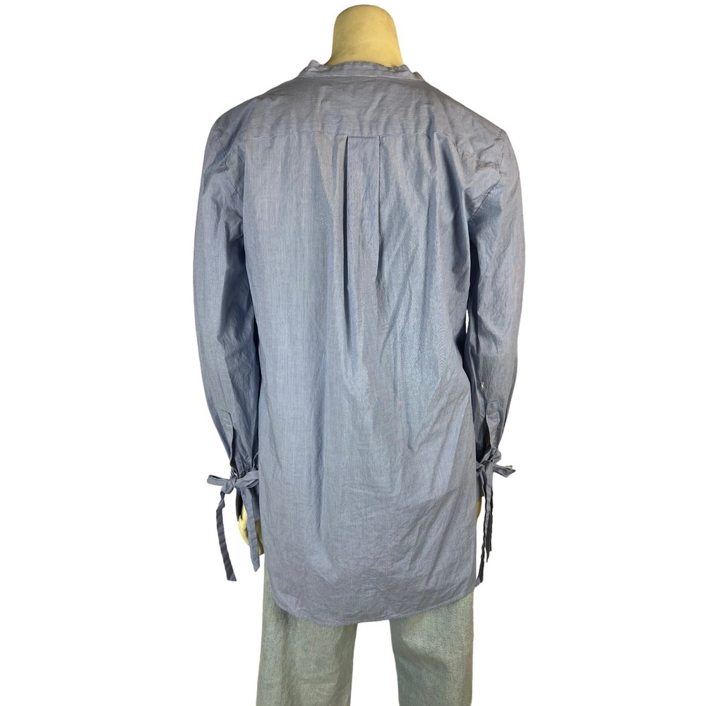 Ann Taylor S small blue and white bib front bow sleeve blouse top shirt - Picture 10 of 13